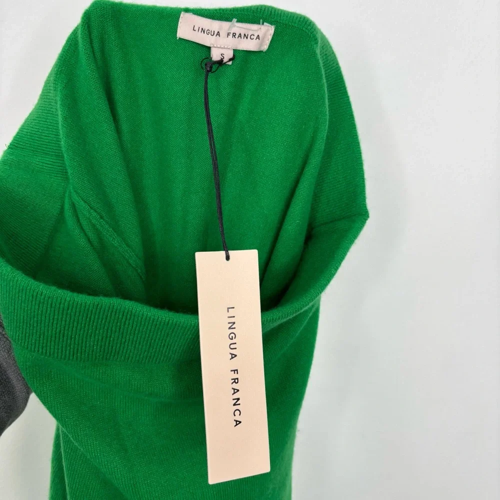 Lingua Franca Jacquard-Knit 100% Cashmere Midi Skirt – Green, Size Small New